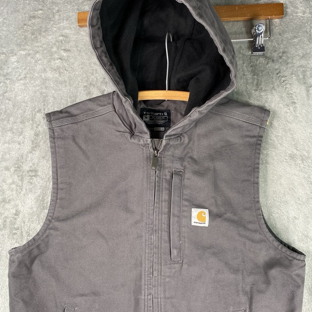 Carhartt Duck Canvas Fleece Lined Vest Mens M Relaxed Fit Gray Hooded 103837 GVL - Picture 4 of 15